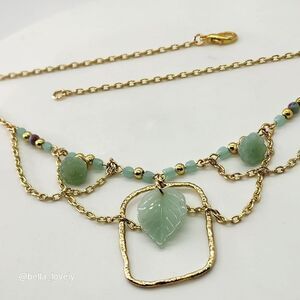 Cottagecore Carved Jade Floral Fairy Trinket Cascading Handmade Layered Necklace